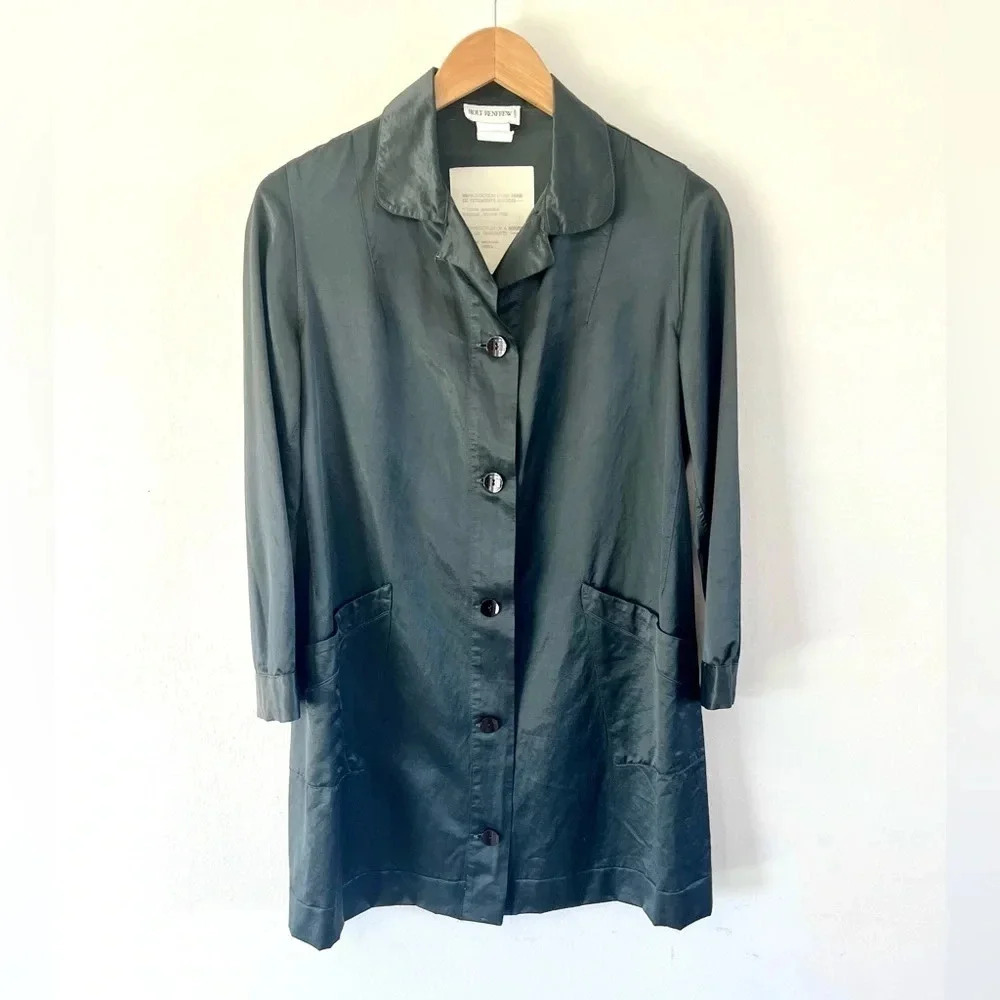 Holt‎ Renfrew Vintage Blue Cotton Collared Long Line Button Front Jacket Size 44